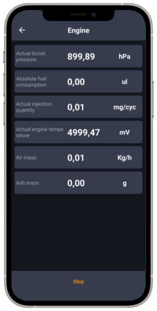 reading live parameters with an OBD2 scanner and app