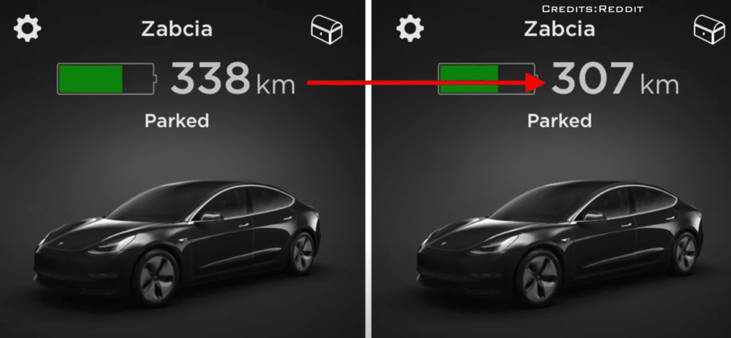 Tesla Model S parked with energy app monitoring battery status