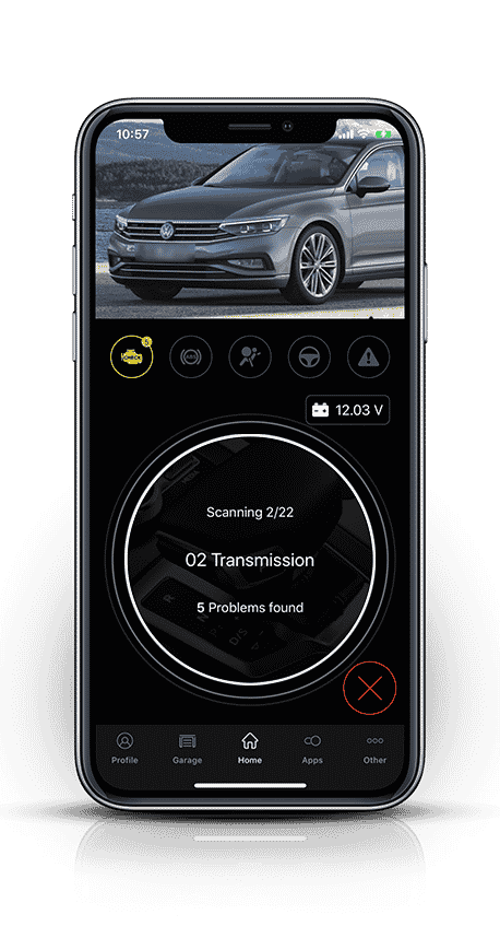 Mobile phone with the OBDeleven app interface displaying advanced coding functionalities for Audi vehicles